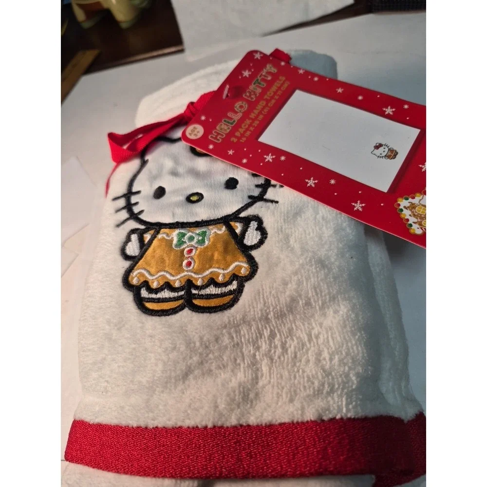Hello Kitty 2 Packaged Hand Towels Sanrio White and Red Christmas New